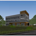 Modern KINLIN Industrial Factory Building With Orange White Exterior Green Lawn And Trees