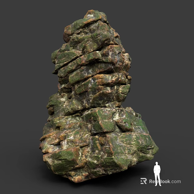 Stacked Natural Stone Structure With Green Brown Rough Layered Surface Texture 3d model 
