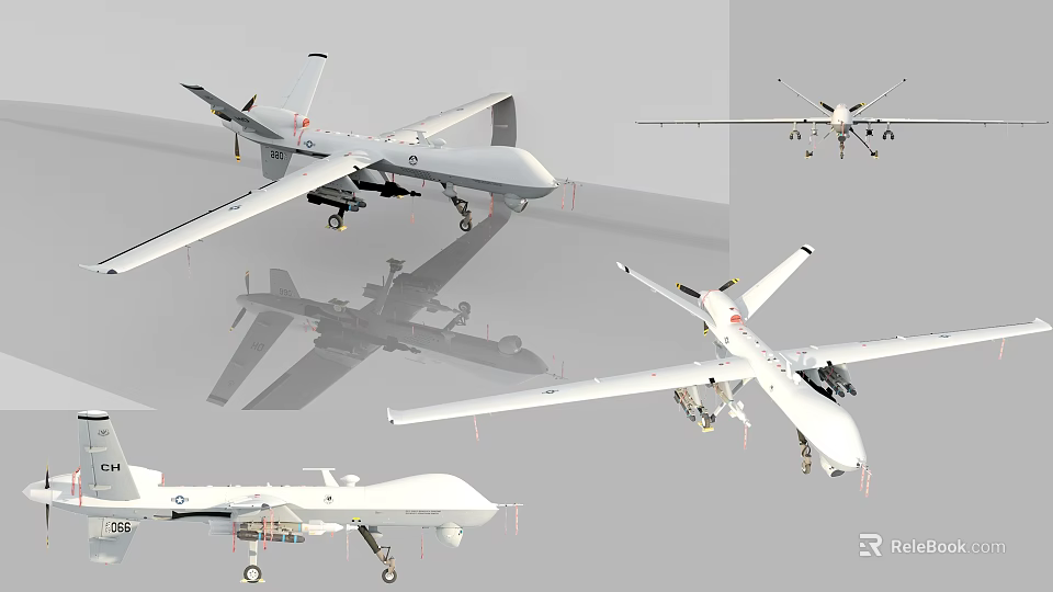 Military Fighter Drone Showcased In Multiple Angles With Weapon Systems And Landing Gear 3d model 