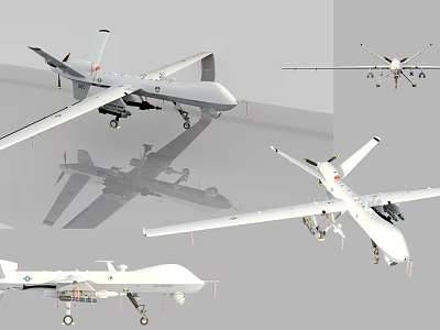 Modern Unmanned Aerial Vehicle Military Equipment Detecting and Striking Integrated Aircraft Reconnaissance and Attack Unmanned Aircraft Wing and Tail Propeller Missile Mounted Weapon Navigation 3d model