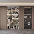 Modern Study Room Interior With Open Bookshelves Glass Door Bookcases Wooden Cabinets And Decorative Items
