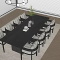 Modern Dining Table Set With Black Wood Table And Beige Cushioned Chairs 3d model
