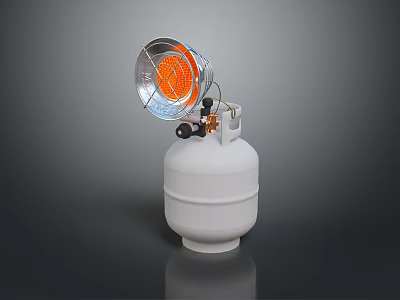 Portable Gas Heater With White Cylinder And Orange Heating Lamp For Household Use 3d model