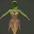 Hooded Green Top With Brown Bodice Skirt And Long Boots Costume