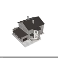Two Story White Detached House With Black Roof Multiple Windows And Chimney