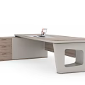 Modern Office Desk With Wooden Top And Side Drawer Cabinet In Minimalist Design
