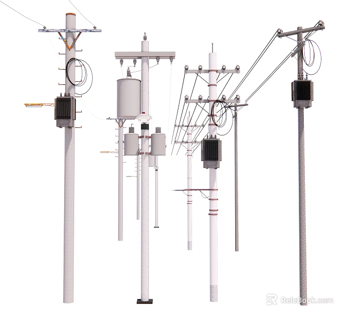 Essential Road Infrastructure Featuring Utility Poles Transformers And Power Lines 3d model 