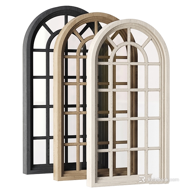 Various Colored Arched Windows With Grid Design And Classic Style Features 3d model 