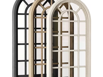 Various Colored Arched Windows With Grid Design And Classic Style Features 3d model