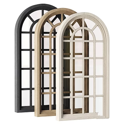 Various Colored Arched Windows With Grid Design And Classic Style Features 3d model