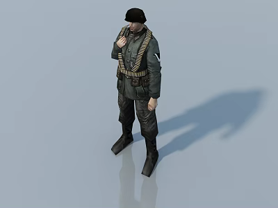 Man In Military Uniform With Black Beret Standing Against Gray Background 3d model Man In Military Uniform With Black Beret Standing Against Gray Background 3d model