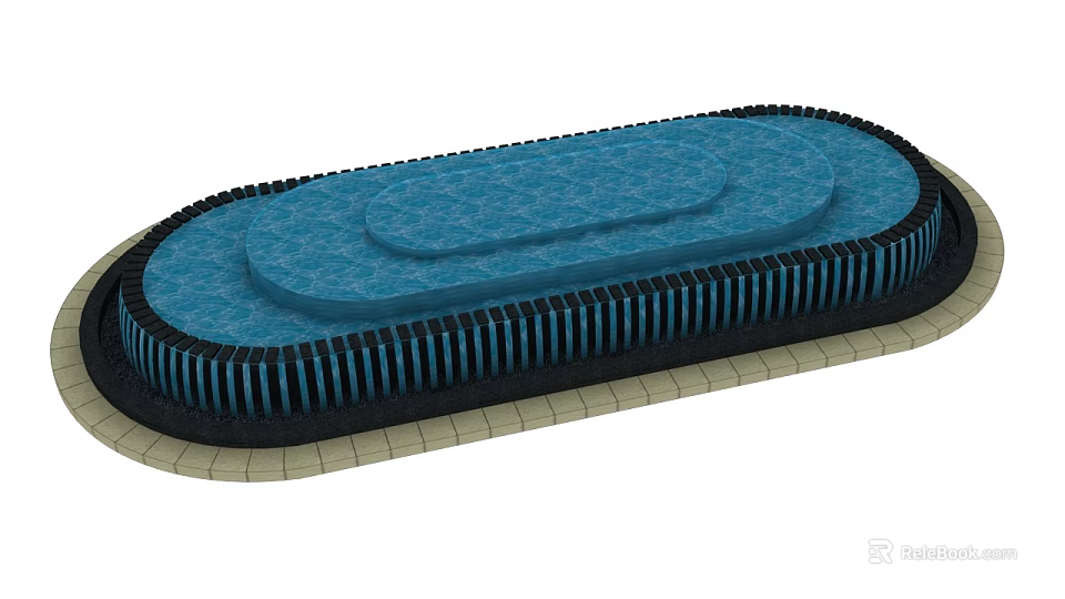 Layered Blue Garden Ornament With Textured Surface And Striped Tile Base 3d model 