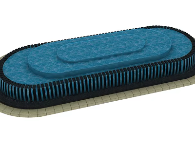 Layered Blue Garden Ornament With Textured Surface And Striped Tile Base 3d model