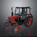 Red Agricultural Tractor Featuring Black Tires Red Rims And Transparent Cab