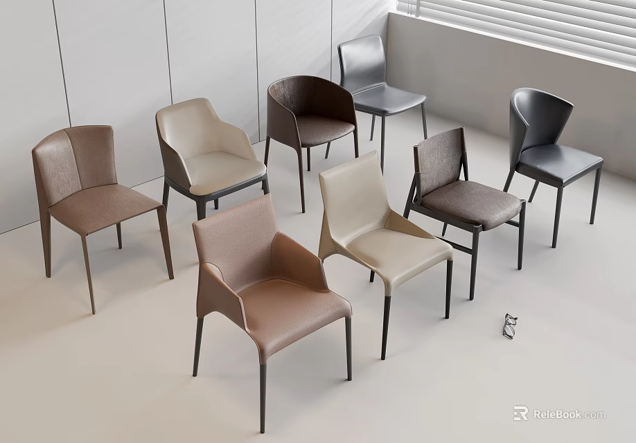 Modern Leather Dining Chairs Featuring Sleek Design And Multiple Color Options For Dining Room 3d model 