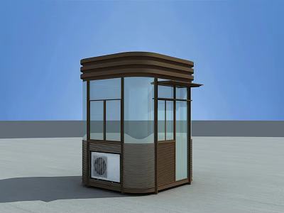 Modern Brown Guard House Structure With Glass Windows And Air Conditioner Unit 3d model