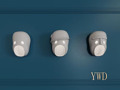 Three Modern Minimalist Gray Wall Sconces Mounted On Deep Blue Wall With Sleek Design 3d model
