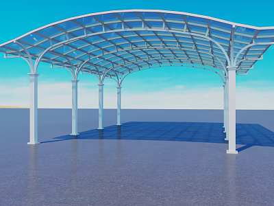 Modern Outdoor Parking Lot With Glass Canopy And White Pillar Structure 3d model