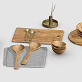 Wooden Tableware Set Including Spoons Bowls Plates And Cutting Board