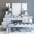 Elegant White Vanity Table With Mirror Cosmetics Decorative Items And Padded Bench 3d model