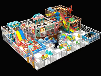 Colorful Indoor Kids Playground Equipment With Slides Ball Pits And Climbing Areas 3d model