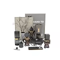 Modern Metallic Geometric Ornament Set With Glass Containers And Dried Branches