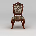 Tech Exhibition Hall Displaying Classic Wooden Chair With Carved Backrest And Striped Cushion