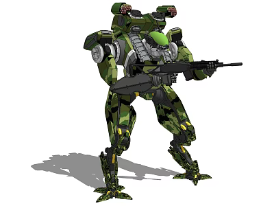 Smart Machine Green Camouflage Armored Mech Holding Weapon With Advanced Mechanical Structure 3d model