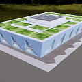 Modern Blue Architectural Building With Geometric Triangle Design And Clear Blue Sky 3d model