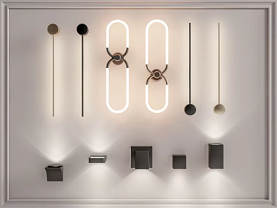 Various Modern Wall Lamps With Different Designs Mounted On White Wall 3d model
