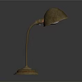 Vintage Rustic Table Lamp With Curved Metal Arm Round Base And Illuminated Dome Shade