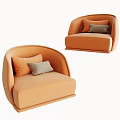 Modern Orange Single Sofa with Orange and Gray Cushions Curved Design Interior 3d model