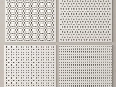 White Perforated Panels With Various Hole Patterns And Grid Layout Designs 3d model