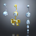 Stylish Navel Rings Featuring Gold Bow Round Gemstone and Silver Teardrop Designs