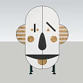 Artistic Face Inspired Wardrobe Design With Striped Panels Wooden Accents And Black Legs