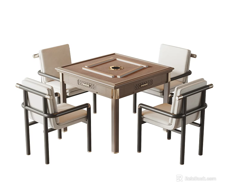 Square Wooden Entertainment Table With Four Chairs And Circular Center Design 3d model 