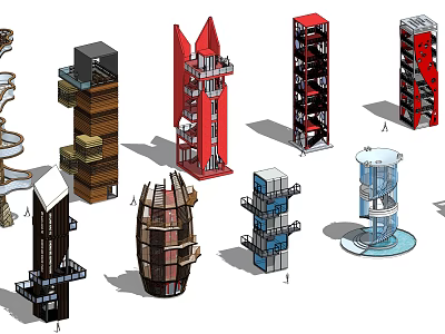 Diverse Creative Tower Architectural Designs with Unique Shapes Colors and Structures 3d model