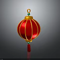 Red Traditional Lantern Pendant Light With Yellow Lines And Tassel Decor