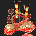Traditional Chinese Festive Decorations With Red Lanterns And Golden Frames 3d model