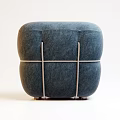 Navy Blue Fabric Ottoman With Cross Straps And Metal Legs Design