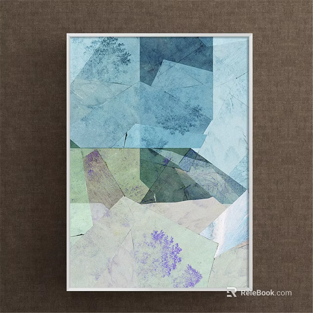 Abstract Painting With Blue Green Purple Geometric Fragments And Textured Layers 3d model 