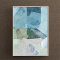 Abstract Painting With Blue Green Purple Geometric Fragments And Textured Layers