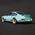 Light Blue Porsche 911 Sports Car With Gold Wheels And RWB Modification