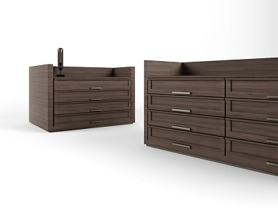 Modern Dark Brown Wooden Entryway Cabinet and Side Cabinet with Multiple Storage Drawers 3d model