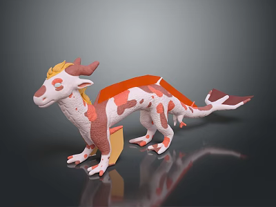 Game Movie Character Dragon 3D Model with Red and White Patterns Horns and Wings Design 3d model