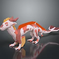 Game Movie Character Dragon 3D Model with Red and White Patterns Horns and Wings Design