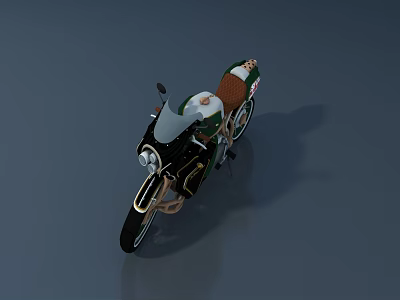 Vintage Green White And Black Motorcycle With Brown Seat And Chrome Accents 3d model