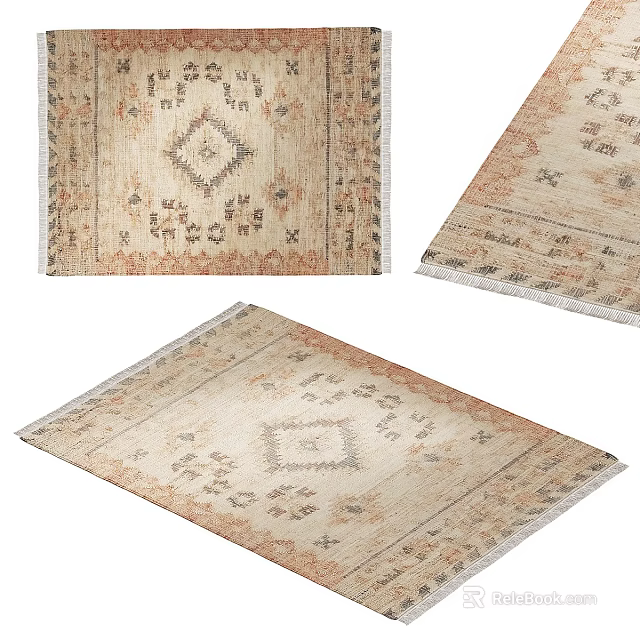 Square Rug Featuring Traditional Diamond Pattern Soft Beige Brown Tones Classic Design 3d model 