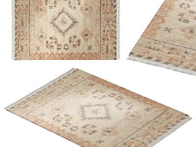 Square Rug Featuring Traditional Diamond Pattern Soft Beige Brown Tones Classic Design 3d model