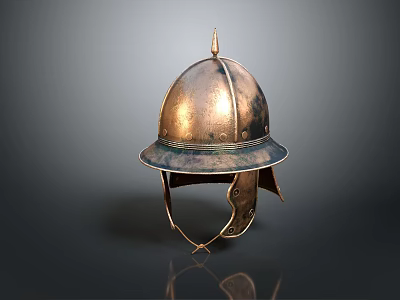 Shiny Metallic Antique Helmet Featuring Spiked Top And Decorative Rim Design 3d model